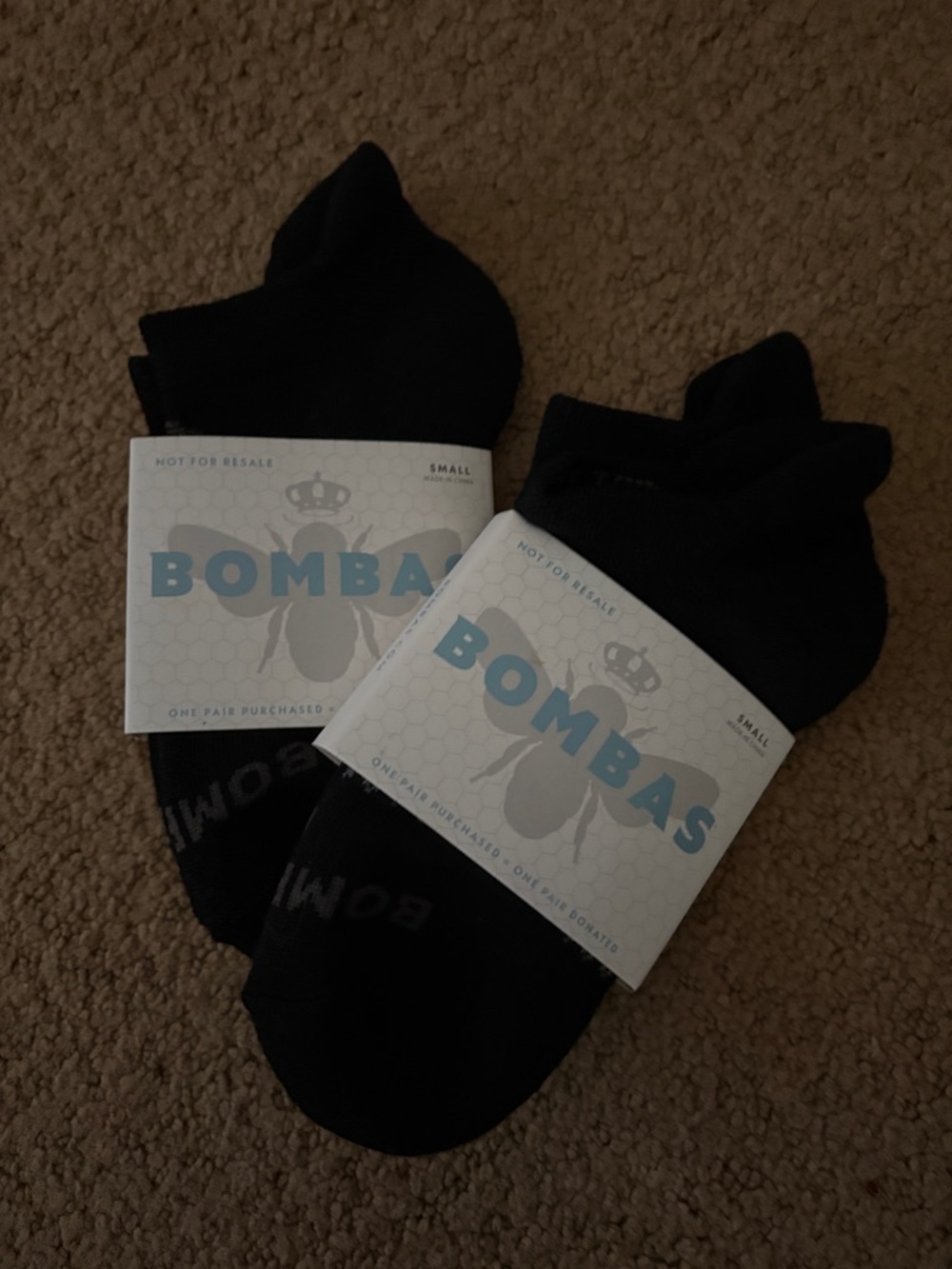 BOMBAS Solids Black Low-Cut Socks Cushioned Support Two Pair NEW Sz S 4-7.5